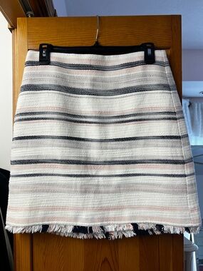 LOFT Striped Fringe Hem Mini Skirt - White, Navy & Blush
